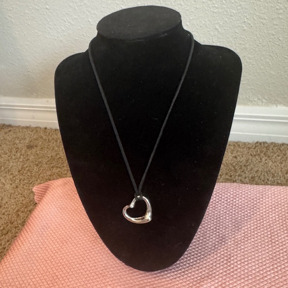 AUTHENTIC Tiffany & Co Elsa Peretti Open Heart pendant on black silk cord - Picture 1 of 6